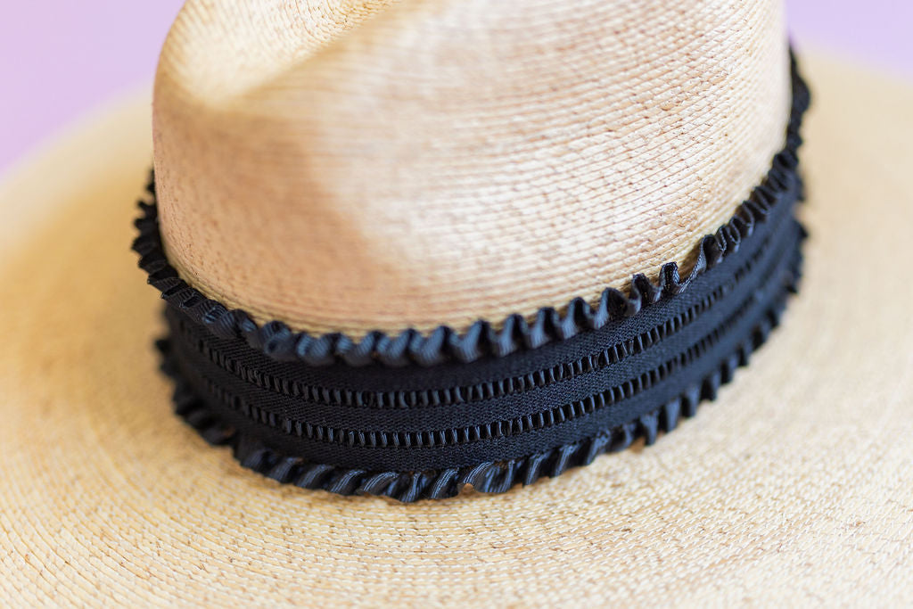 2” Ruched Black Striped Ruffle Hat Band