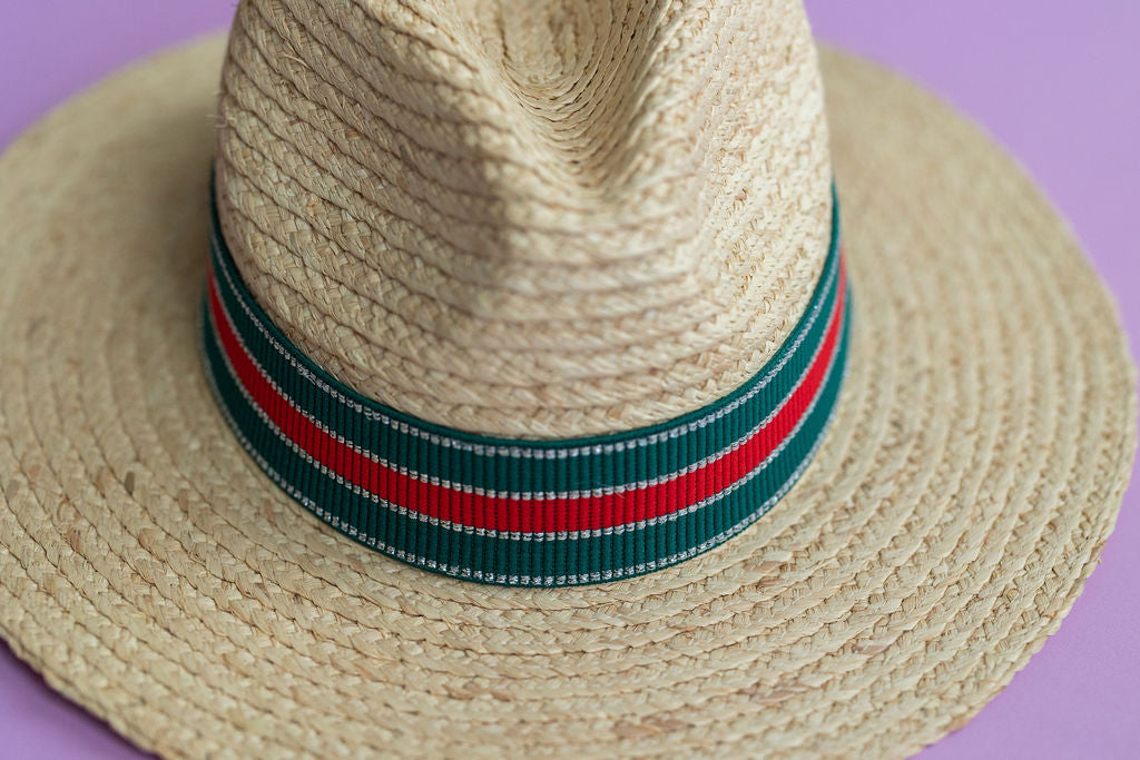 1.5” Green & Red 3-Stripe with Silver Hat Band