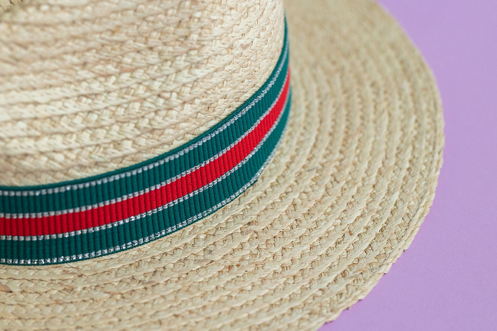 1.5” Green & Red 3-Stripe with Silver Hat Band