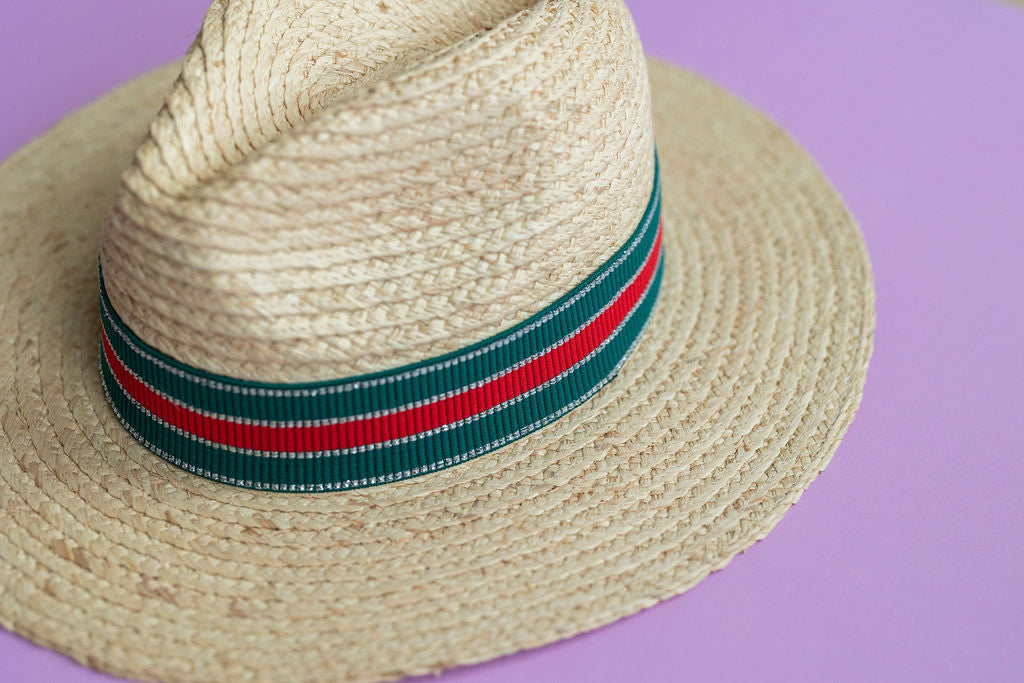 1.5” Green & Red 3-Stripe with Silver Hat Band