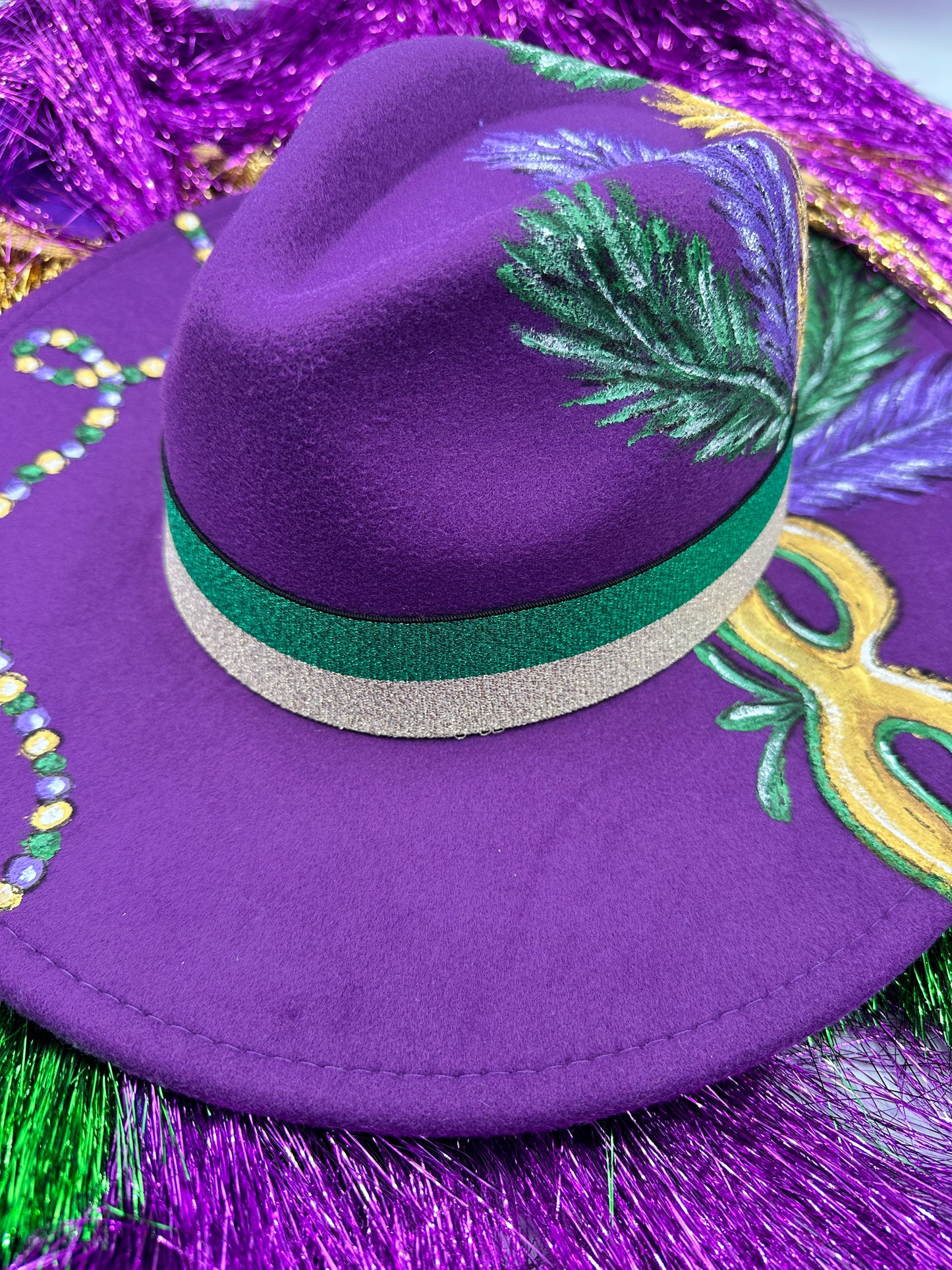 Hand Painted Purple Mardi Gras Hat