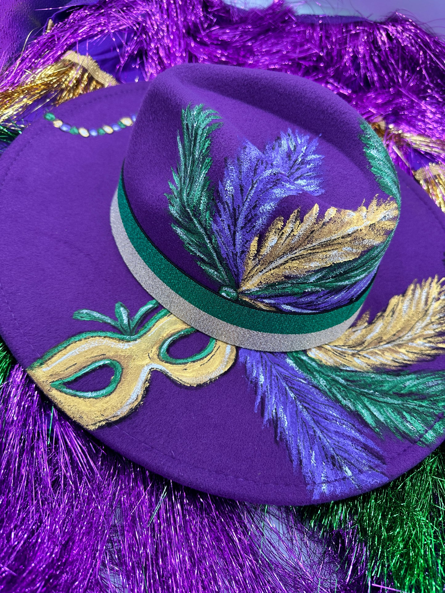 Hand Painted Purple Mardi Gras Hat