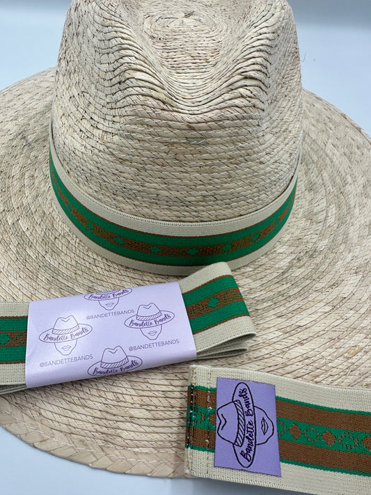 1.5” Reversible Green & Cream Diamond Striped Hat Band