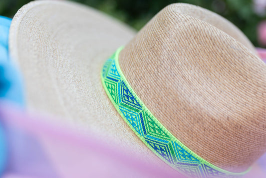 1” Lime and Navy Aztec Hat Band