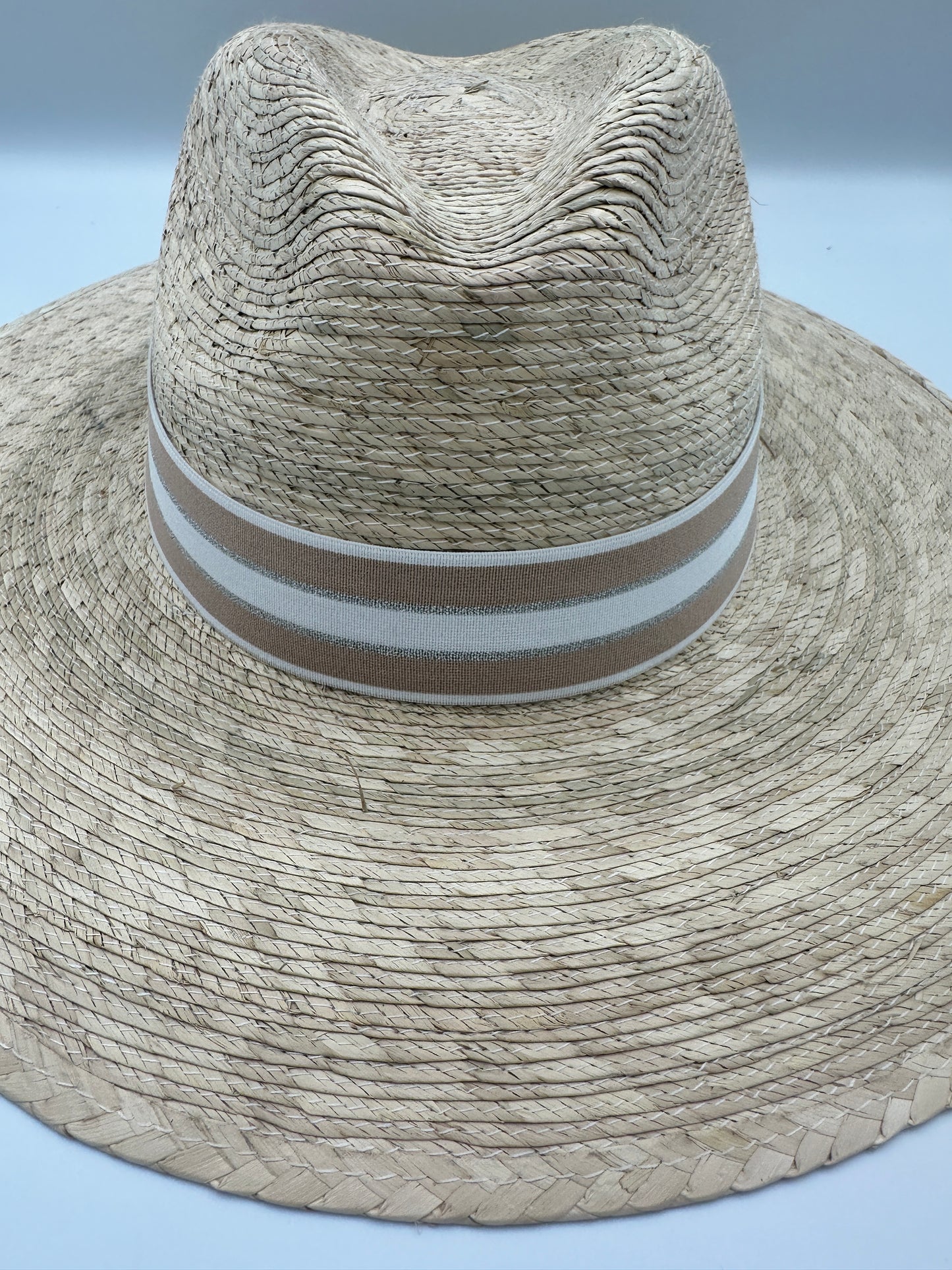 1.5” Tan & White Striped Hat Band